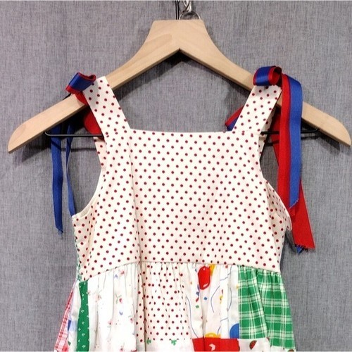 Mulberry St. Patchwork Skirt Girls 6X Multicolor Retro Plaid Polkadot Beach - Picture 5 of 9