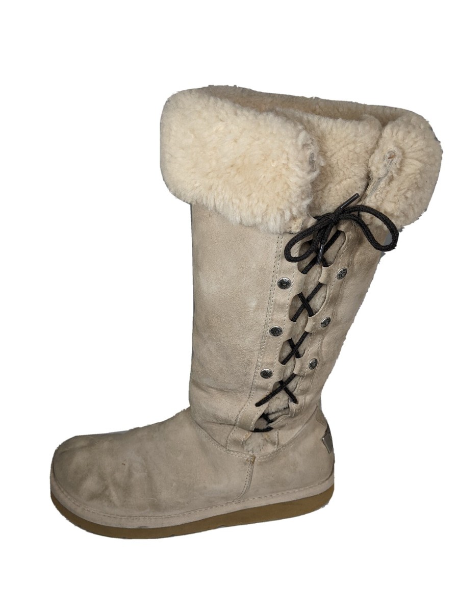 UGGS AUSTRALIA 5163 UPSIDE TALL SHEARING SUEDE LACE UP BOOTS SIZE