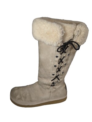UGGS AUSTRALIA 5163 UPSIDE TALL SHEARING SUEDE LACE UP BOOTS SIZE WOMENS  TAN