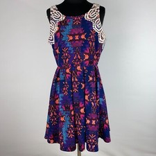 Xhilaration Fit & Flare Dress Juniors L Sleeveless Crochet Pleated Aztec Tribal
