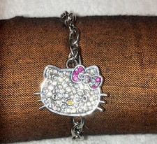Vintage 2011 Sanrio Hello Kitty Rhinestone Drop Chain Bracelet Toggle 7 1/4in L