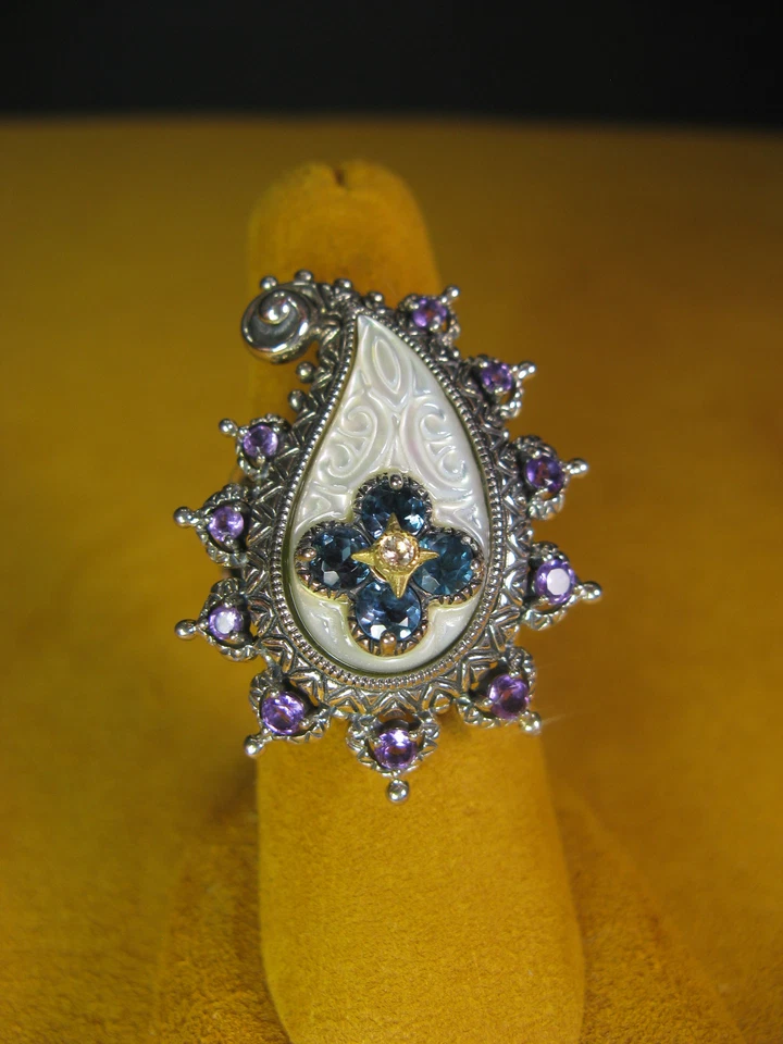 ANILLO BARBARA BIXBY PAISLEY TALLA 6 FREGONA TOPACIO AMATISTA SS 18K FLOR REMOLINO Loto Foto 2 de 4
