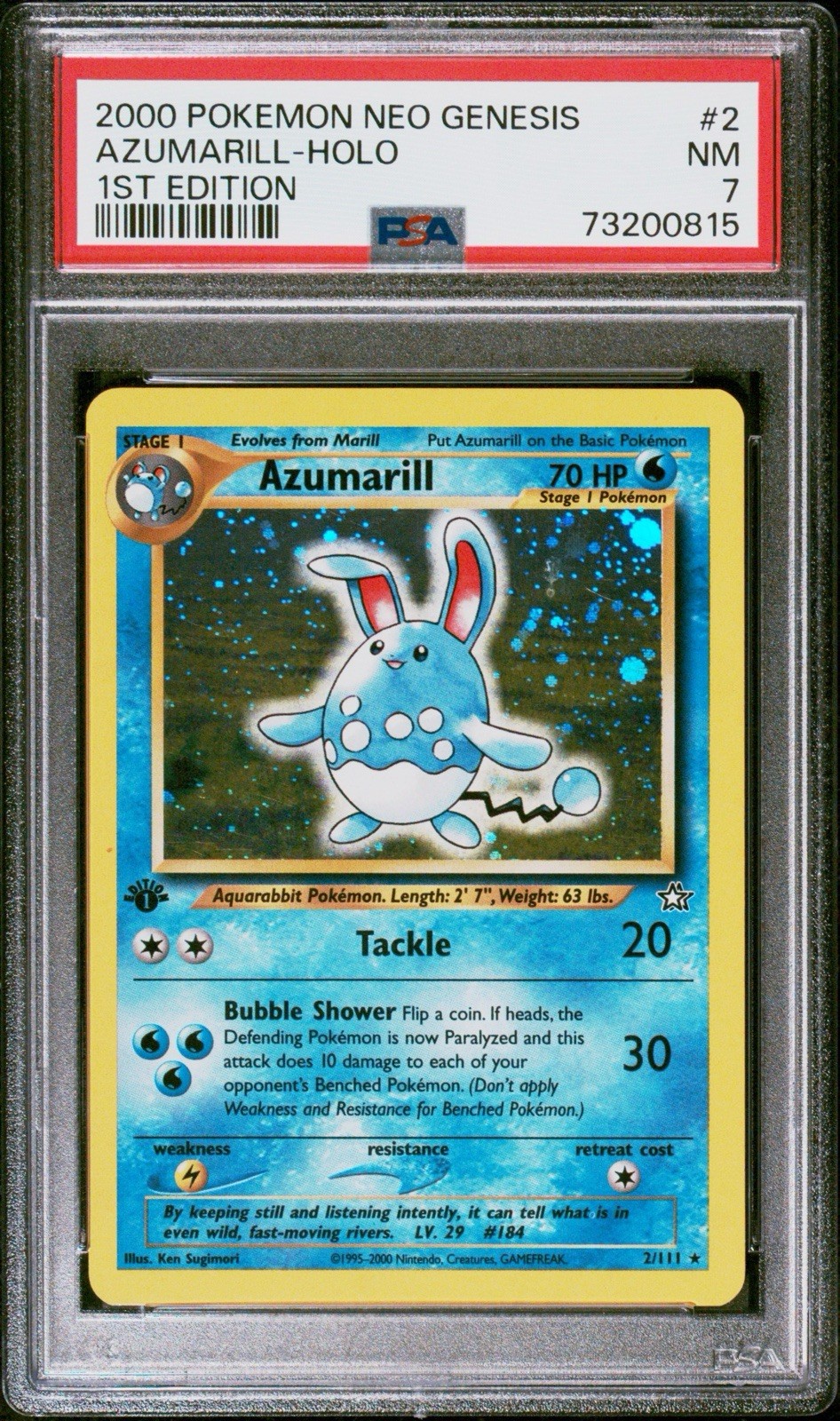 PSA 7 Azumarill Holo 2/111 1st Edition Neo Genesis 2000 Pokemon Card