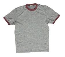 Vintage 80s Blank Ringer T-shirt Mens L/XL Heather Blue Single Stitch Faded