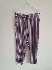 Guess Md Wide Leg Cropped Pants Multicolored Stripes Elastic Waist High Rise