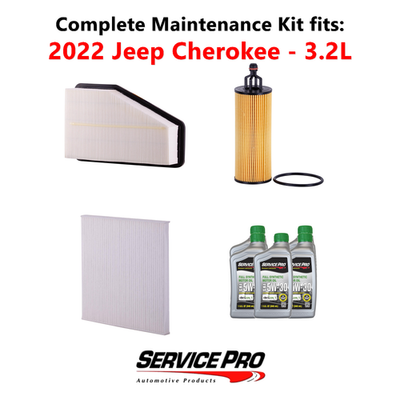 2022 Jeep Cherokee 3.2L Complete Cabin, Air & Oil Filter Kit (5W