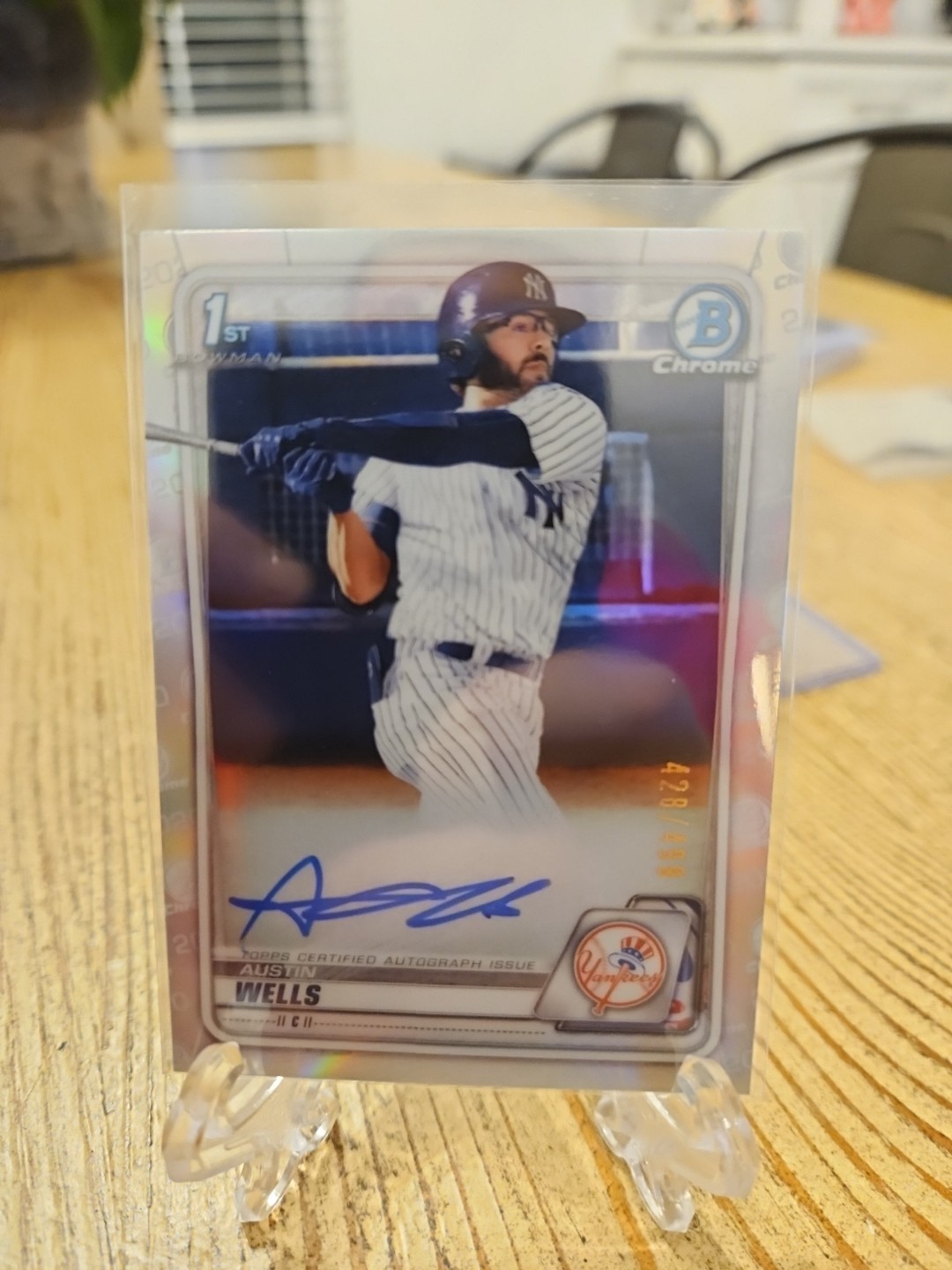 2020 Bowman Chrome 1st Austin Wells Refractor Auto 428/499 New York Yankees!