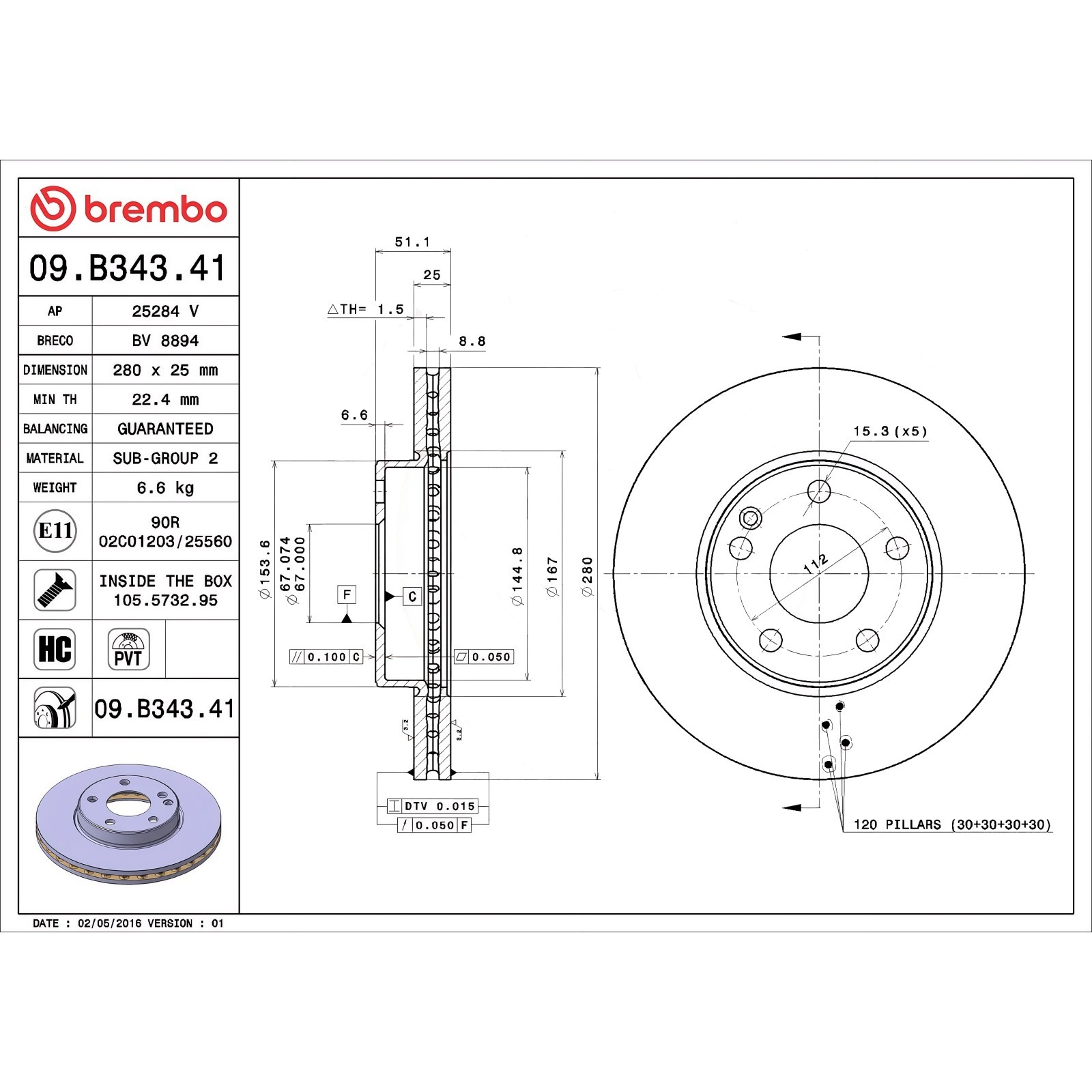Kit Freni Anteriori Brembo 09b34341 P50094 Mercedes Classe a W176 Classe B W246 - Miniatura 3
