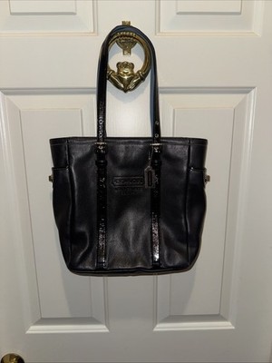 COACH SUPPLE BLACK LEATHER PATENT TRIM LUNCH GALLERY TOTE BAG PURSE