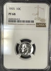 1955 Roosevelt proof silver dime, NGC: PF68