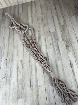 Boho MCM 47'' Long Macrame Plant Hanger Wood Beads Neutral