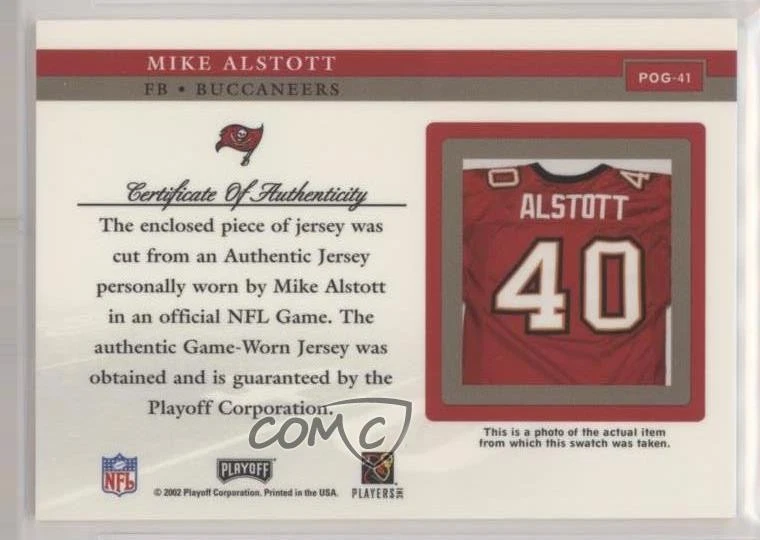 2002 Playoff Piece of the Game Materials Mike Alstott #POG-41 - Image 2 of 2