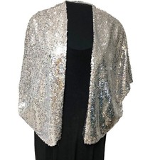 Slinky Brand Silver Sequin Topper Kimono Wrap Jacket Women M L Lined USA Holiday