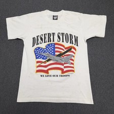 VTG Screen Stars Shirt Men Medium White Desert Storm Military 90s Made In USA