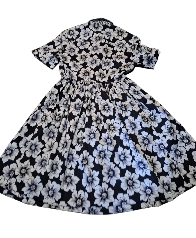 Vestido Camisa KATE SPADE New York Negro Blanco Hollyhock Calce y Acampanado Talla 4 Defecto Foto 4 de 4