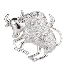 Frauen Männer Silber Ton Kristall Tier Kuh Brosche Party Custome Schmuck