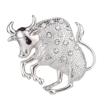 Frauen Männer Silber Ton Kristall Tier Kuh Brosche Party Custome Schmuck