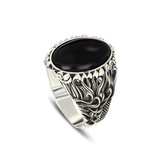 BayVog Mens Handmade Ring, Black Onyx Gemstone Ring, Men Sterling Silver Ring,