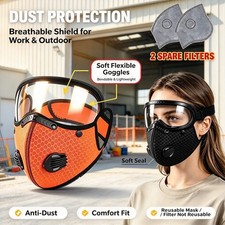 Reusable 5Layer Carbon Dust Mask Adjustable Goggles Washable Reusable Orange NEW