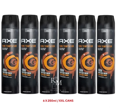 6 x 250ml XXL AXE / LYNX DARK TEMPTATION ROCK Mens 48H Deodorant Body Spray