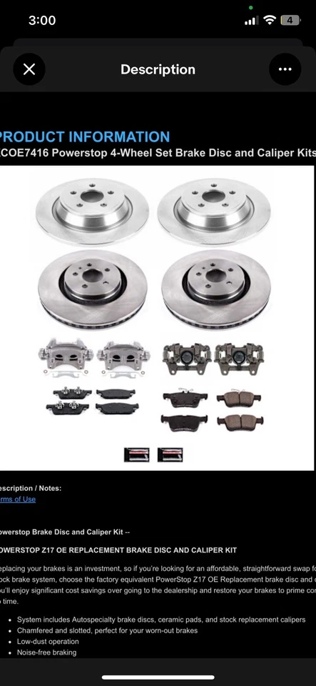 Ford Edge Lincoln Nautilus Power Stop Kcoe7416 суппорт дискового тормоза комплект из 4 колес новый - Изображение 2 из 4