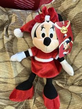Disney Christmas MINNIE MOUSE Stuffed Animal Plush Vibrant Red Santa Hat 10"