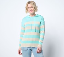 Belle by Kim Gravel Seaside Sand Bar Stripe Hoodie Light Aqua XXS New