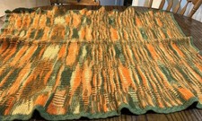 40x55 Handmade Wool Throw. Green, Orange Yellow Abstract Pattern