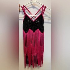Pink Fringe Black Sequin Jazz Latin Weissman Dance Costume Leotard Girl/Youth MC