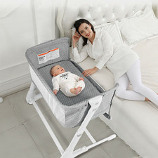 Baby Bedside Cot with Washable Mattress Breathable Mesh Infant Co-Sleeping Bed