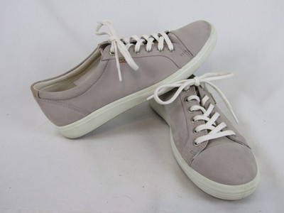 Ecco Soft 7 Womens Suede Shoes-Size 10-Gray Nubuck-Lace Up-Comfort-VGUC