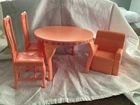 Vtg Barbie Furniture Lot Orange 4 Pieces Mattel 3 Chairs & Table 1991