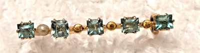 14k Gold Antique Lingerie Lapel Bar Pin Brooch Tourmaline or Apatite