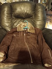 Mens Genuine Shearling Genuine Suede Leather Bomber