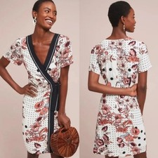NWT Anthropologie Floral Wrap Dress with Black Trim