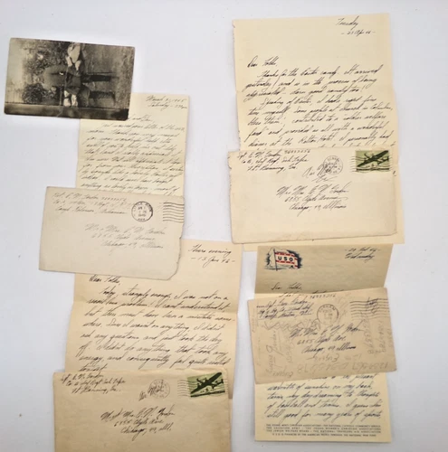 Lot of Vintage Ephemera 1940's USO Hand Written Letters Postcard Envelope Stamp