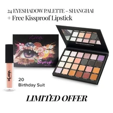 Shanghai - 24 Shade Eyeshadow Palette + FREE Kissproof Lipstick - Buy one & Get
