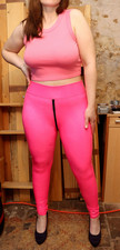 Sexy Hochglanz Schritt-Zip Lack Vinyl Leggings Gr. M Pink