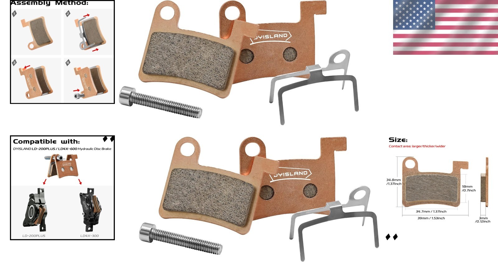 MT600 Electric Bike Disc Brake Pad Two Pairs, Suitable for DYISLAND LD-200PLUS L