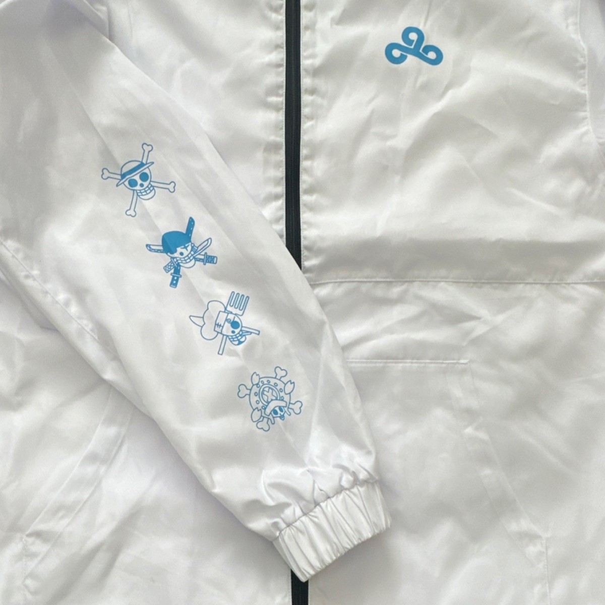 Cloud9 One Piece Luffy White Blue Hooded Polyester Zip Graphic