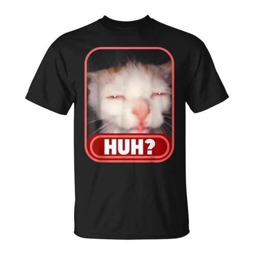 Cat Meme Shirt Huh Cat Cat Lover Black Short Sleeve Unisex All Size S-234XL - product listing photo