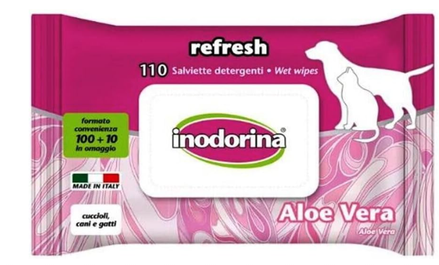 INODORINA Salviette detergenti per Cane/Gatto Aloe Vera. 3 Buste da 110 Pz Cad.