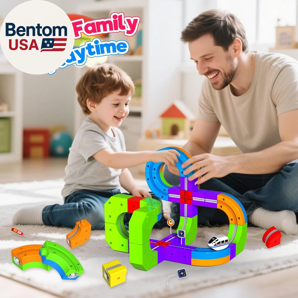 Electric Train Set for Kids, 69Pcs Build 3D DIY Track Building Kits with Train a - Image 2 of 4