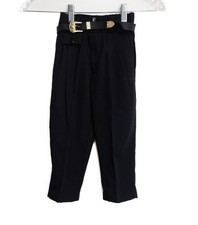 Vintage Black Size 3 Pleated High-Waist Trousers W/ Textured Black Belt  Gold