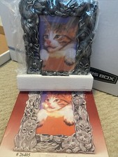 3D Silver Tone Metal Cat Pet Photo Picture Frame New original packaging 6" x 7"