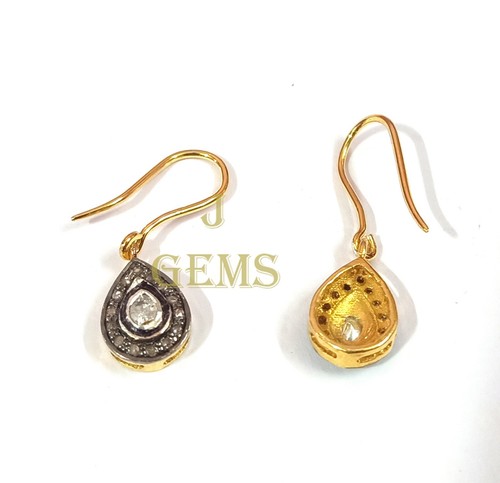 Victorian Polki Pave Diamond 925 Sterling Silver Hooks Earring Women Jewelry - Picture 5 of 10