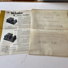 Vintage 1930 Webster Power Amplifiers Technical Data Sales Brochure Letter  #G