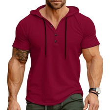 Summer Mens Hooded T Shirt Short Sleeve Tee Casual Hoodie Sports Tops Blouse