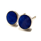 Earrings Natural Lapis Lazuli Gemstone 1g Sterling Silver Round Flat Circle Stud