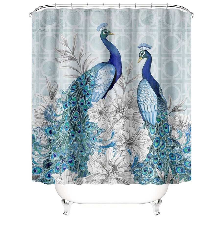 Juego de alfombras de baño cortina de ducha de pavo real alfombra de baño gruesa tapa de inodoro antideslizante* Foto 2 de 4